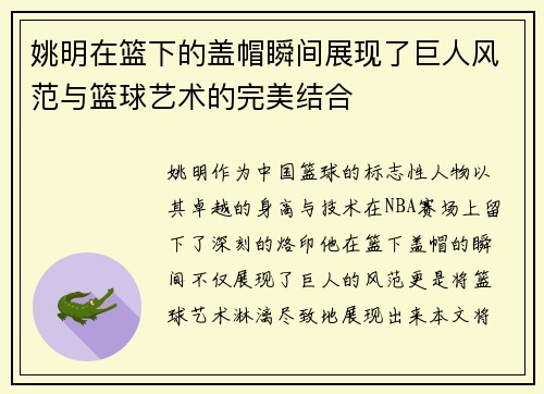 姚明在篮下的盖帽瞬间展现了巨人风范与篮球艺术的完美结合